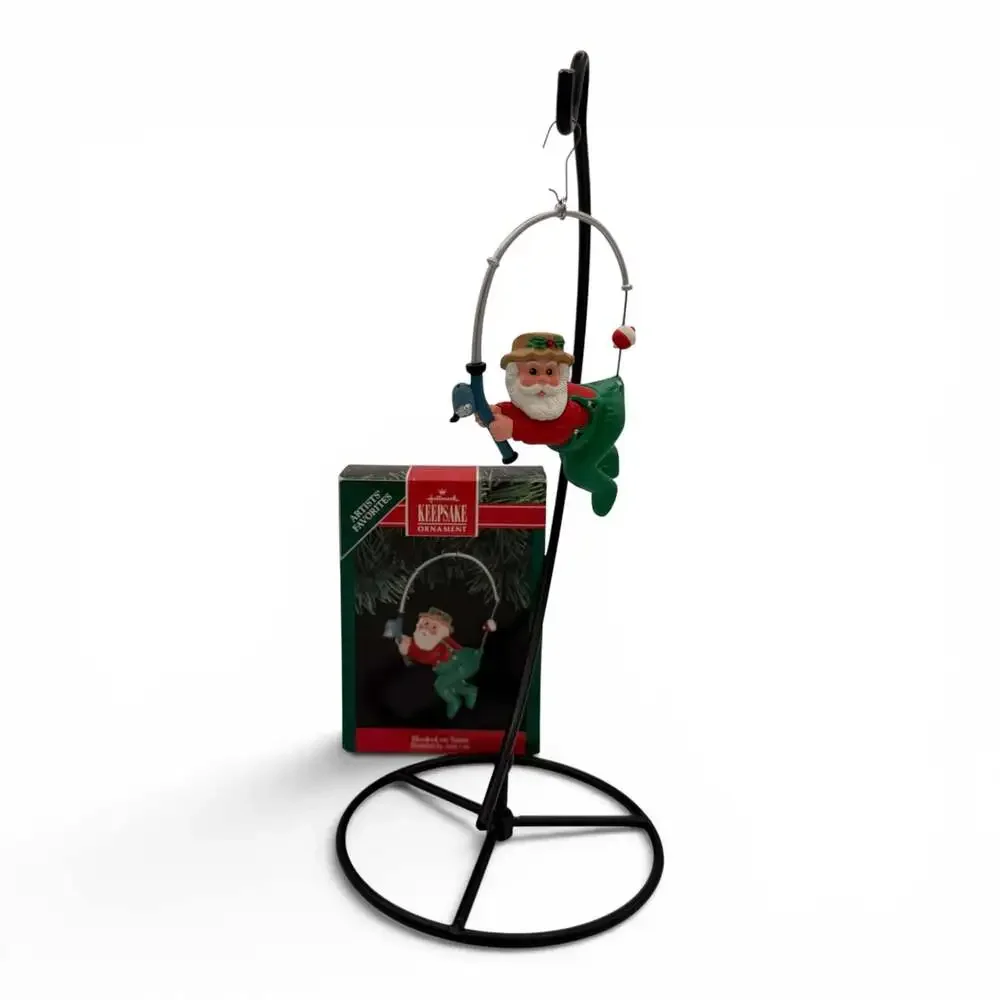 1991 Hallmark HOOKED ON SANTA Fishing Christmas Keepsake Ornament Original box